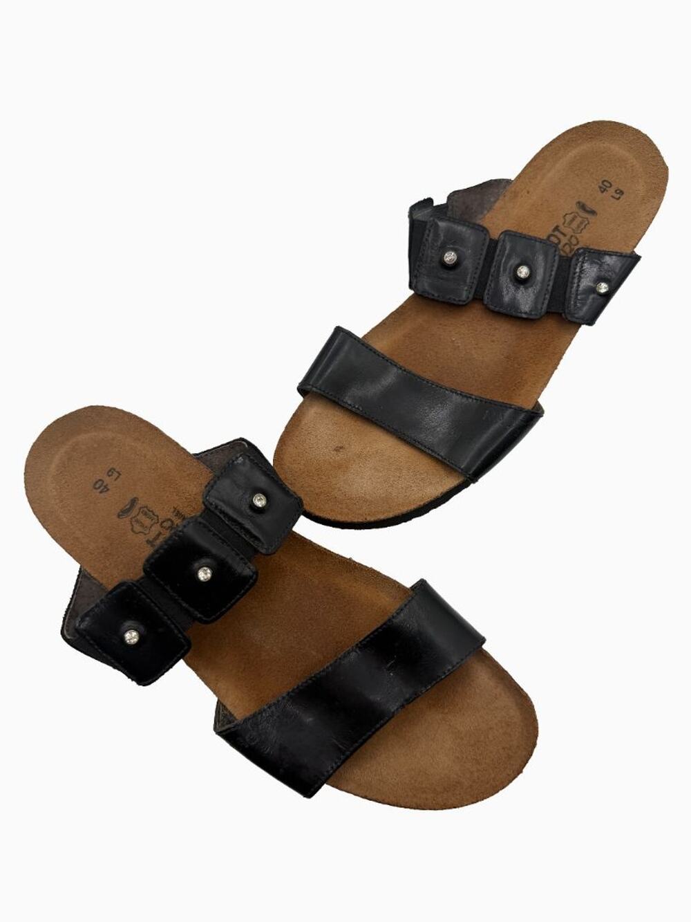 Naot Black Leather Comfort Slide Sandals Crystal Stud Cork Footbed EU 40 US 9